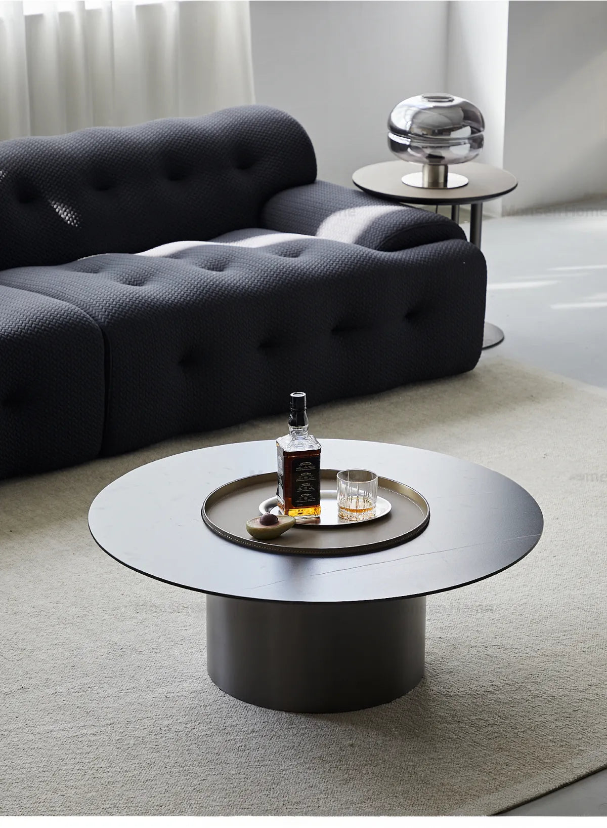 2-Piece Modern Coffee Table Set – Sintered Stone and Synthetic Leather Design with Stainless Accents hms-4051