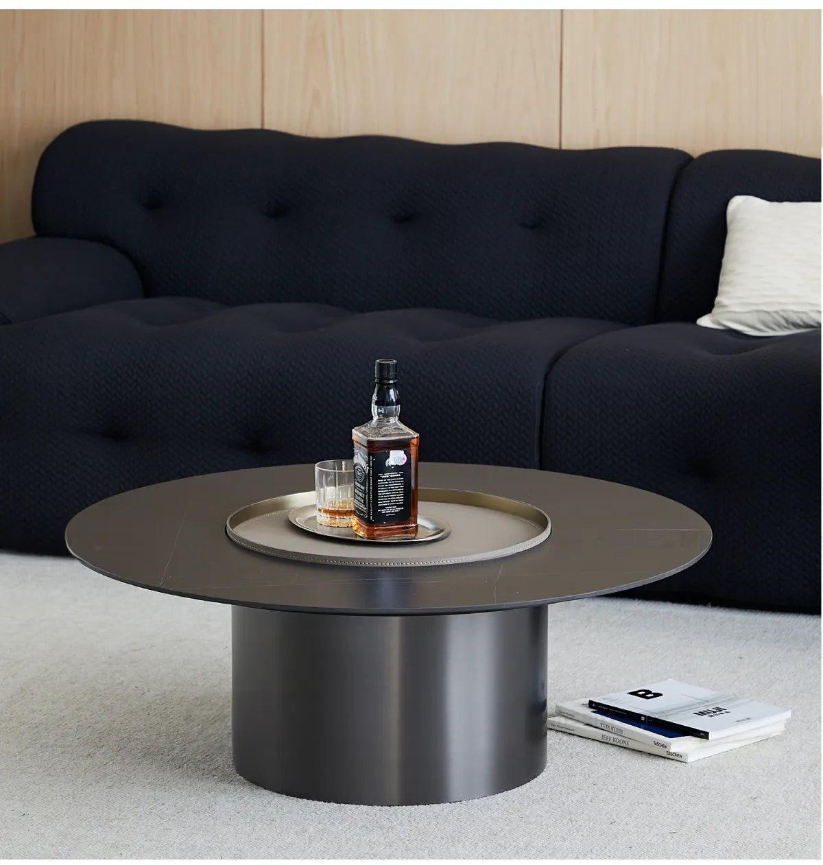 2-Piece Modern Coffee Table Set – Sintered Stone and Synthetic Leather Design with Stainless Accents hms-4051