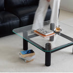 Stylish Tempered Glass & Ash Wood Coffee Table - Modern Rectangular Design for Living Room Décor hms-4057