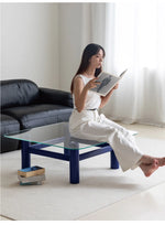 Stylish Tempered Glass & Ash Wood Coffee Table - Modern Rectangular Design for Living Room Décor hms-4057