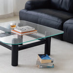Stylish Tempered Glass & Ash Wood Coffee Table - Modern Rectangular Design for Living Room Décor hms-4057