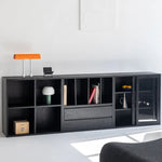 Modern Ash Wood Cabinet with Multi-Layer Shelves and Tempered Glass Doors hms-4059