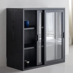 Modern Ash Wood Cabinet with Multi-Layer Shelves and Tempered Glass Doors hms-4059