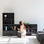 Modern Ash Wood Cabinet with Multi-Layer Shelves and Tempered Glass Doors hms-4059