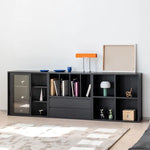 Modern Ash Wood Cabinet with Multi-Layer Shelves and Tempered Glass Doors hms-4059