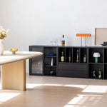 Modern Ash Wood Cabinet with Multi-Layer Shelves and Tempered Glass Doors hms-4059