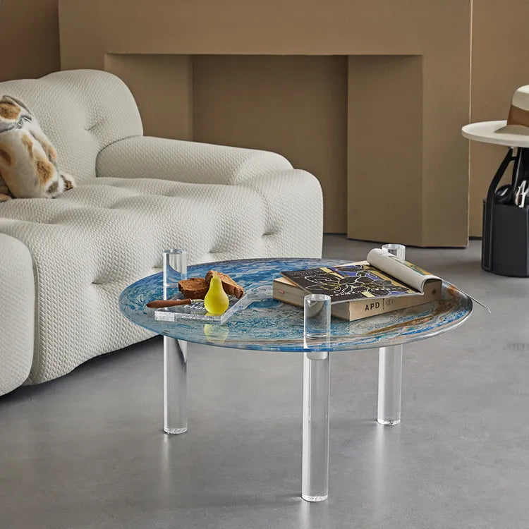 Stylish Tempered Glass Coffee Table with Acrylic Legs - Modern Living Room Centerpiece hms-4062