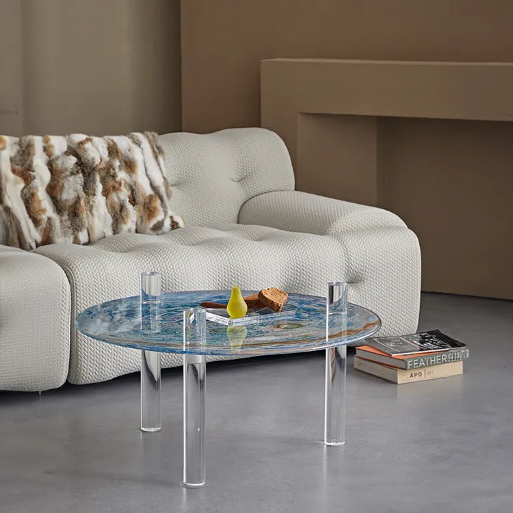 Stylish Tempered Glass Coffee Table with Acrylic Legs - Modern Living Room Centerpiece hms-4062