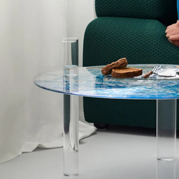 Stylish Tempered Glass Coffee Table with Acrylic Legs - Modern Living Room Centerpiece hms-4062