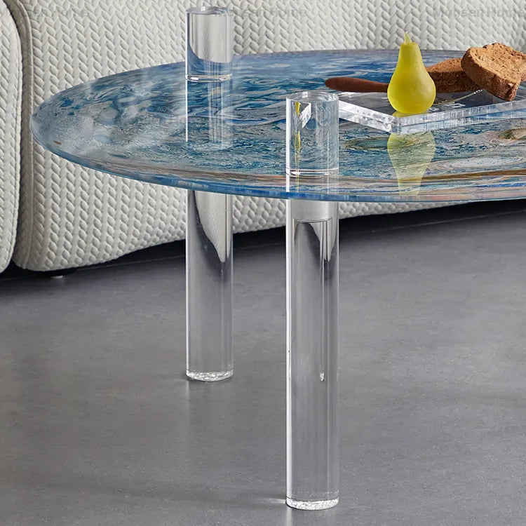 Stylish Tempered Glass Coffee Table with Acrylic Legs - Modern Living Room Centerpiece hms-4062