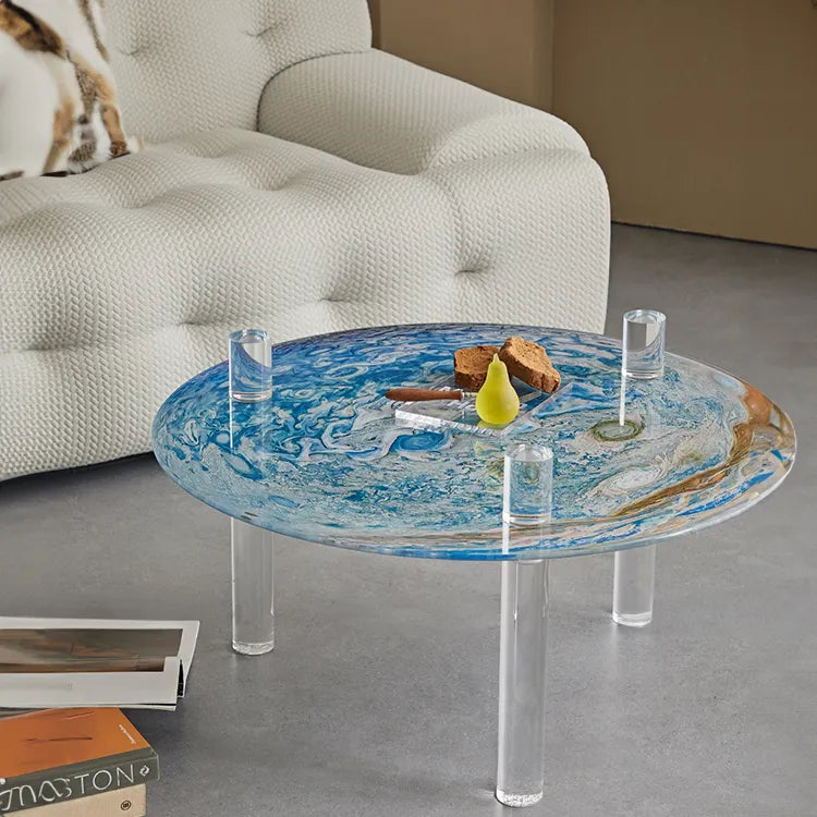 Stylish Tempered Glass Coffee Table with Acrylic Legs - Modern Living Room Centerpiece hms-4062