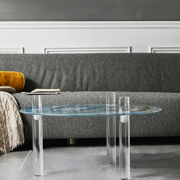 Stylish Tempered Glass Coffee Table with Acrylic Legs - Modern Living Room Centerpiece hms-4062