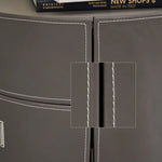 Sleek Round Bedside Cupboard with Synthetic Leather Finish and Ample Storage hms-4073