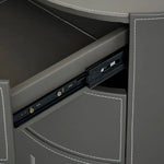 Sleek Round Bedside Cupboard with Synthetic Leather Finish and Ample Storage hms-4073