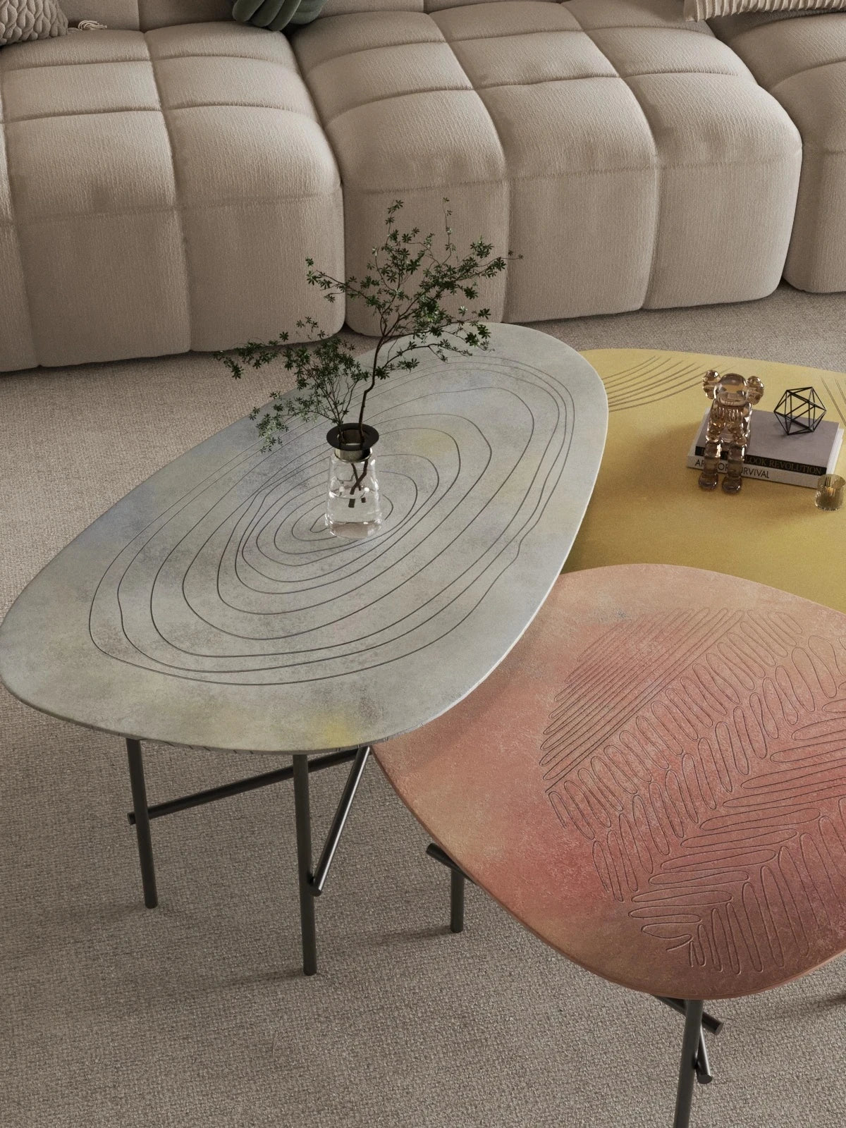 Stylish Sintered Stone Stainless Coffee Table Set – Modern Design with Artful Touch for Living Room Decor hmsf-4667