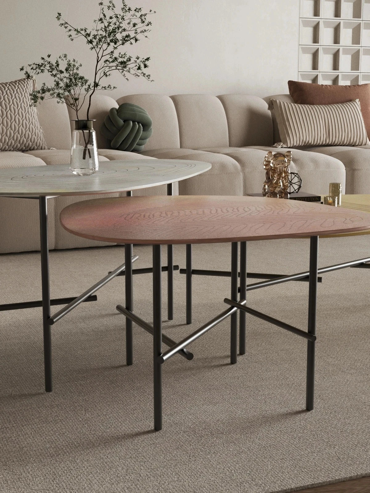 Stylish Sintered Stone Stainless Coffee Table Set – Modern Design with Artful Touch for Living Room Decor hmsf-4667