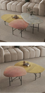 Stylish Sintered Stone Stainless Coffee Table Set – Modern Design with Artful Touch for Living Room Decor hmsf-4667