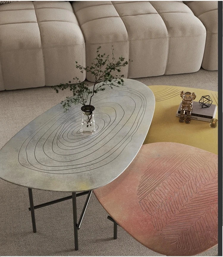 Stylish Sintered Stone Stainless Coffee Table Set – Modern Design with Artful Touch for Living Room Decor hmsf-4667