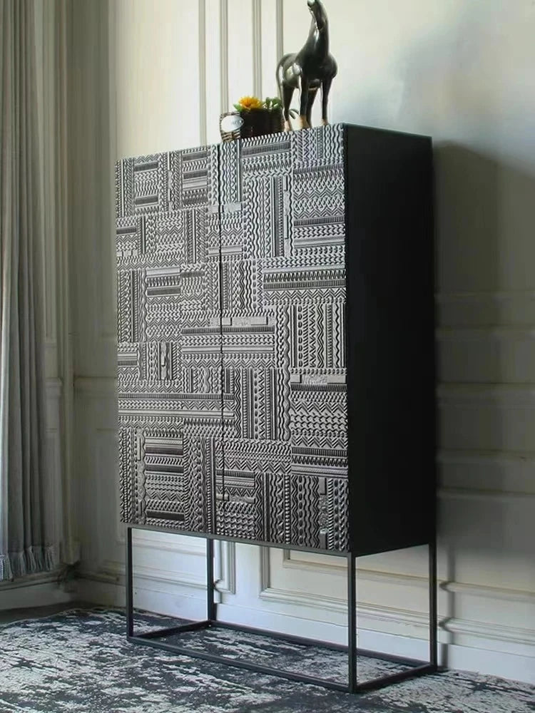 Stylish Ash Wood and Acrylic Cabinet with Unique Textured Design - Modern Storage Solution hmsf-4669