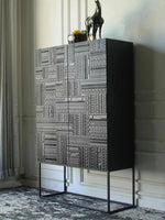 Stylish Ash Wood and Acrylic Cabinet with Unique Textured Design - Modern Storage Solution hmsf-4669