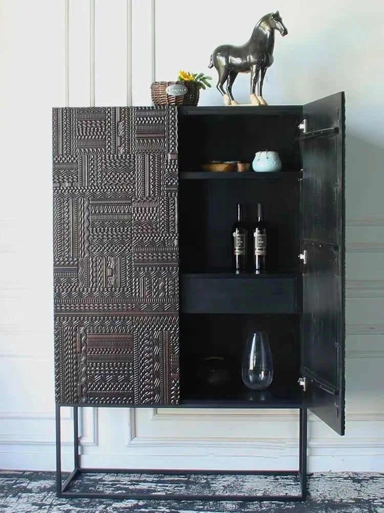 Stylish Ash Wood and Acrylic Cabinet with Unique Textured Design - Modern Storage Solution hmsf-4669