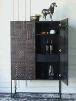 Stylish Ash Wood and Acrylic Cabinet with Unique Textured Design - Modern Storage Solution hmsf-4669