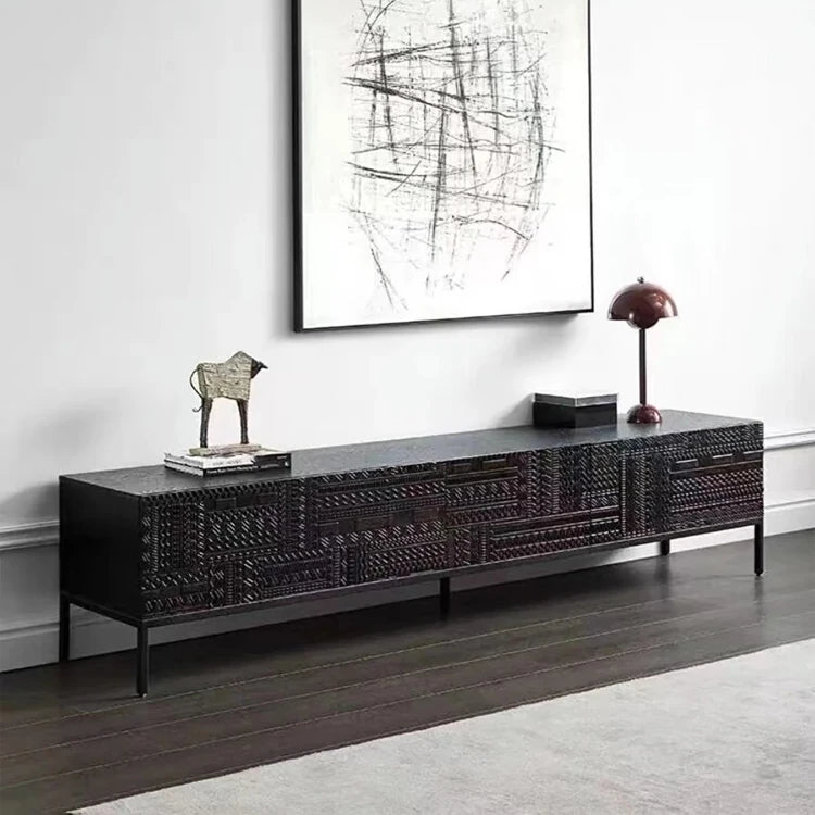 Elegant Solid Wood Acrylic TV Cabinet with Intricate Pattern Design - Modern Storage Solution for Living Room hmsf-4671