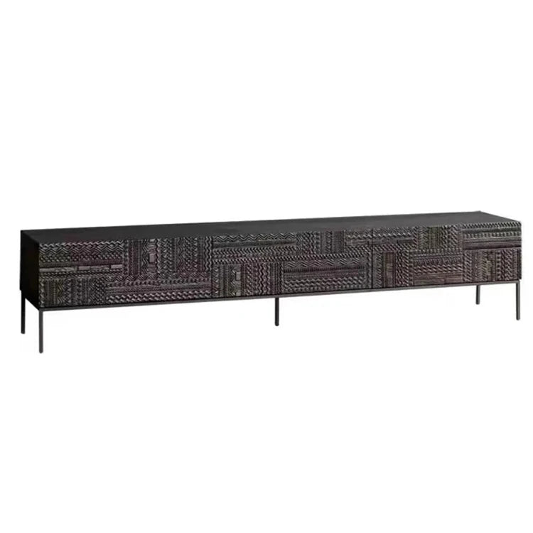 Elegant Solid Wood Acrylic TV Cabinet with Intricate Pattern Design - Modern Storage Solution for Living Room hmsf-4671