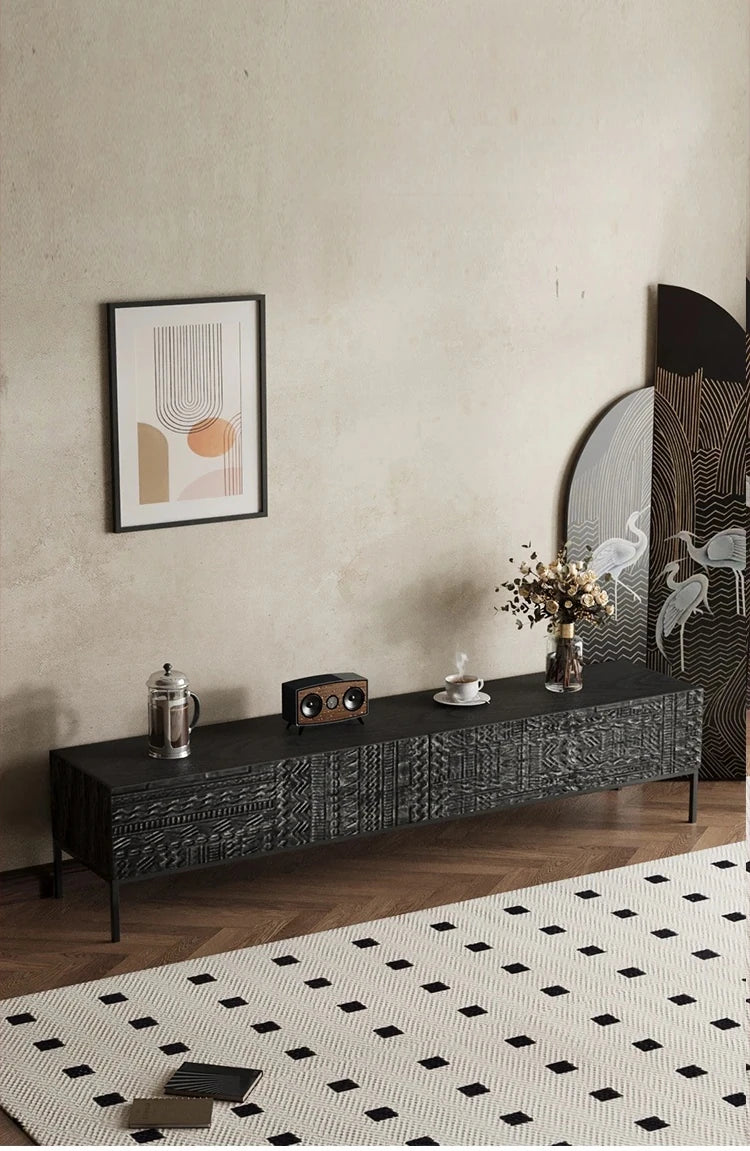 Elegant Solid Wood Acrylic TV Cabinet with Intricate Pattern Design - Modern Storage Solution for Living Room hmsf-4671