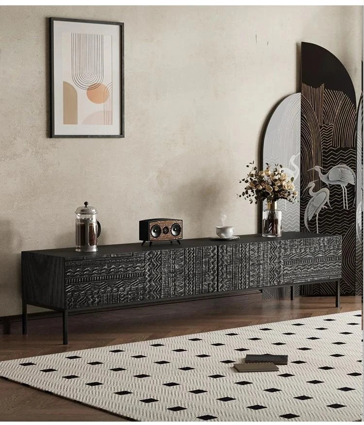 Elegant Solid Wood Acrylic TV Cabinet with Intricate Pattern Design - Modern Storage Solution for Living Room hmsf-4671