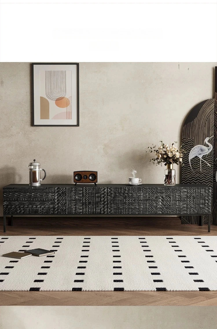 Elegant Solid Wood Acrylic TV Cabinet with Intricate Pattern Design - Modern Storage Solution for Living Room hmsf-4671