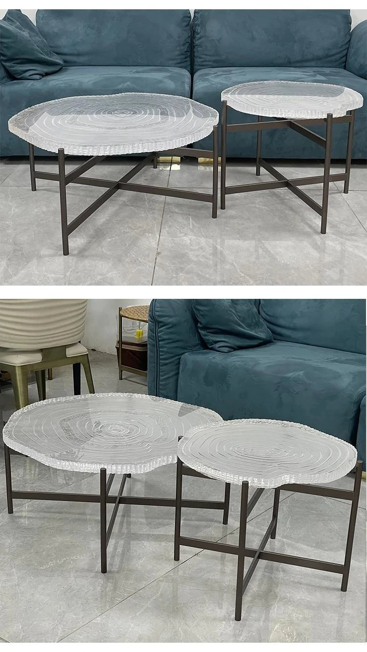 Stylish Acrylic Coffee Table Set with Unique Design - Modern Round Accent Tables for Living Room Decor hmsf-4672