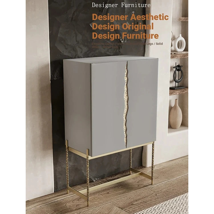 Stylish Ash Wood and Stainless Steel Cabinet with Elegant Gold Accents - Modern Storage Solution hmsf-4674