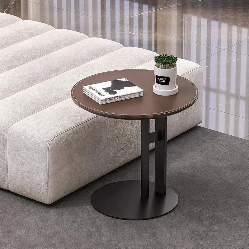 Stylish Synthetic Leather Coffee Table with Stainless Steel Base – Modern Accent for Living Room Decor hmx-5092