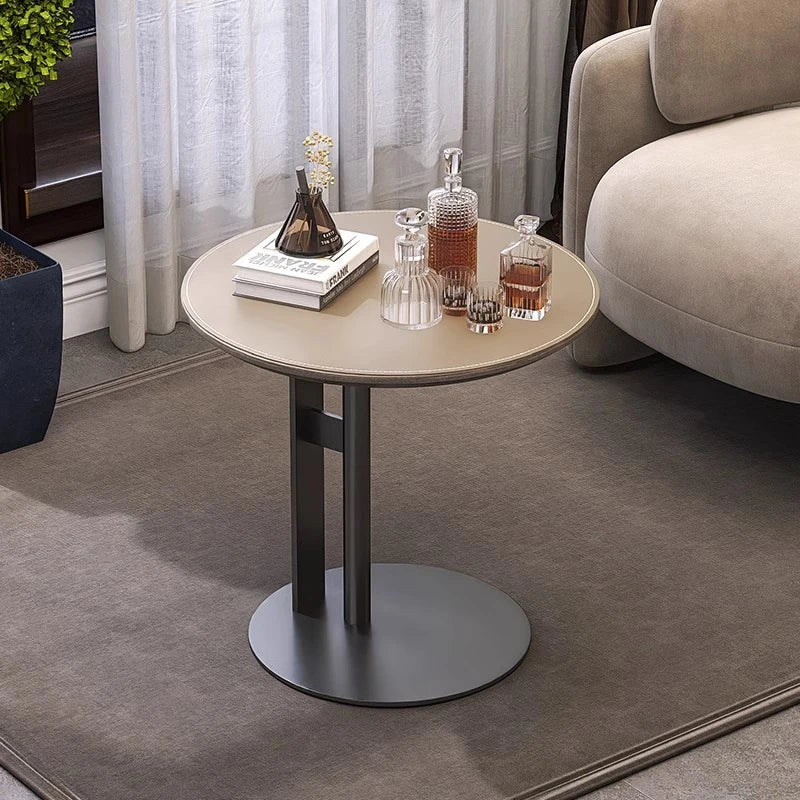 Stylish Synthetic Leather Coffee Table with Stainless Steel Base – Modern Accent for Living Room Decor hmx-5092