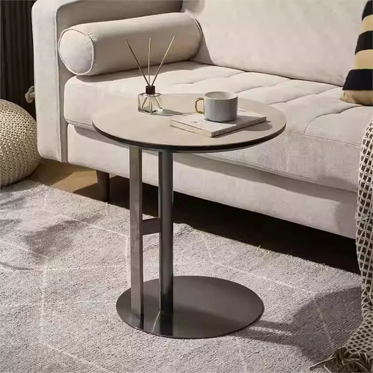 Stylish Synthetic Leather Coffee Table with Stainless Steel Base – Modern Accent for Living Room Decor hmx-5092
