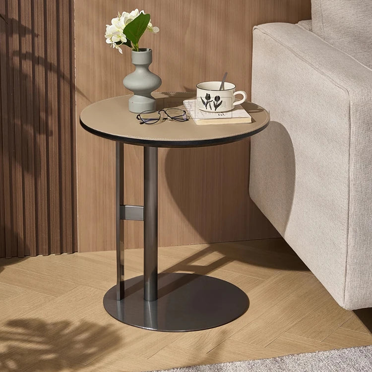 Stylish Synthetic Leather Coffee Table with Stainless Steel Base – Modern Accent for Living Room Decor hmx-5092