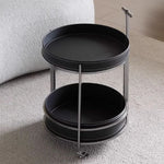 Stylish Two-Tier Round Tea Table in Synthetic Leather and Stainless Steel - Modern Home Decor Storage Solution hmx-5093