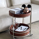 Stylish Two-Tier Round Tea Table in Synthetic Leather and Stainless Steel - Modern Home Decor Storage Solution hmx-5093