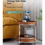 Stylish Two-Tier Round Tea Table in Synthetic Leather and Stainless Steel - Modern Home Decor Storage Solution hmx-5093