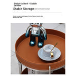 Stylish Two-Tier Round Tea Table in Synthetic Leather and Stainless Steel - Modern Home Decor Storage Solution hmx-5093