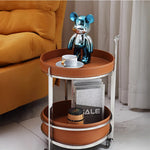 Stylish Two-Tier Round Tea Table in Synthetic Leather and Stainless Steel - Modern Home Decor Storage Solution hmx-5093