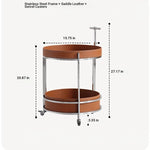 Stylish Two-Tier Round Tea Table in Synthetic Leather and Stainless Steel - Modern Home Decor Storage Solution hmx-5093