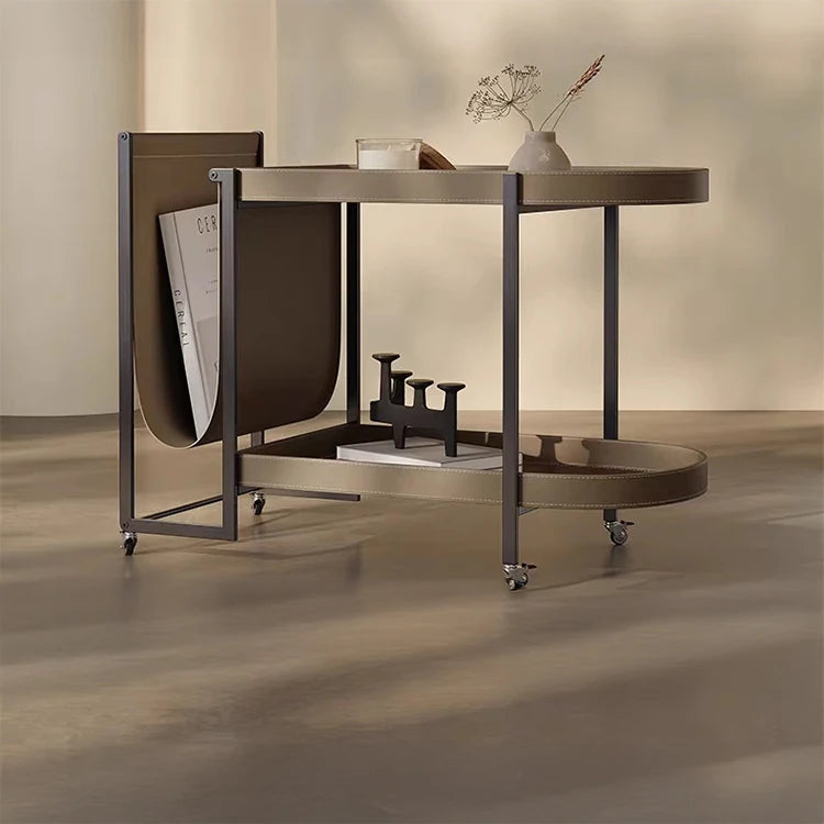 Stylish Stainless Synthetic Leather Tea Table with Modern Design and Two-Tier Storage - Perfect for Any Living Space! hmx-5099