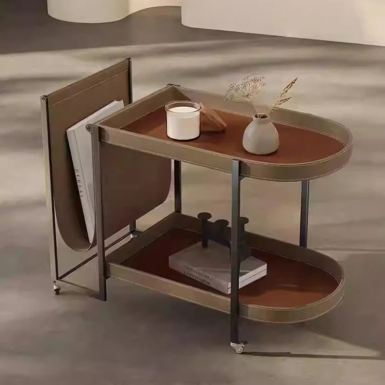 Stylish Stainless Synthetic Leather Tea Table with Modern Design and Two-Tier Storage - Perfect for Any Living Space! hmx-5099