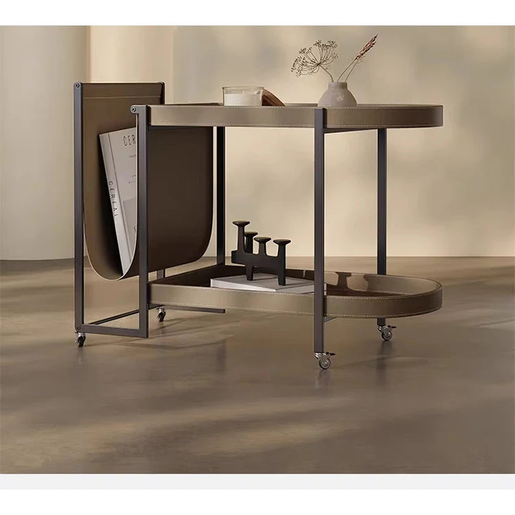 Stylish Stainless Synthetic Leather Tea Table with Modern Design and Two-Tier Storage - Perfect for Any Living Space! hmx-5099