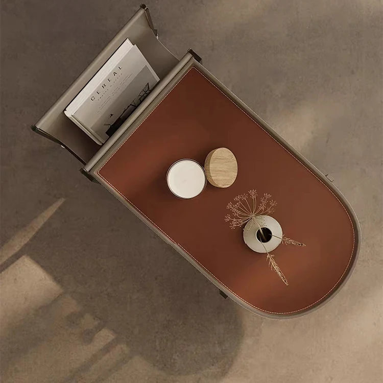 Stylish Stainless Synthetic Leather Tea Table with Modern Design and Two-Tier Storage - Perfect for Any Living Space! hmx-5099