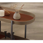 Stylish Stainless Synthetic Leather Tea Table with Modern Design and Two-Tier Storage - Perfect for Any Living Space! hmx-5099