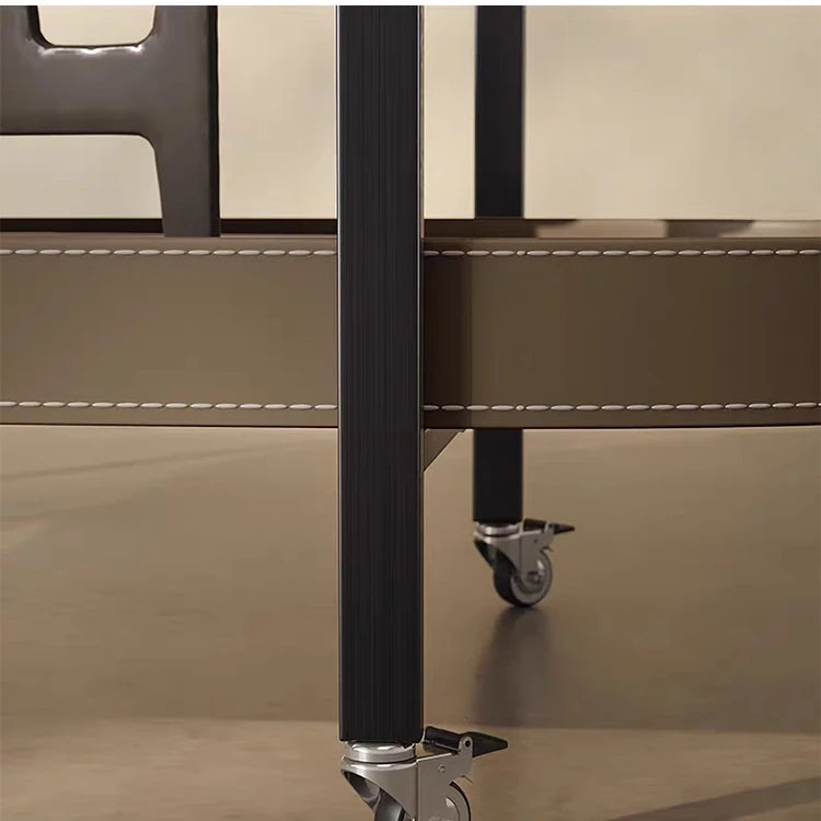 Stylish Stainless Synthetic Leather Tea Table with Modern Design and Two-Tier Storage - Perfect for Any Living Space! hmx-5099