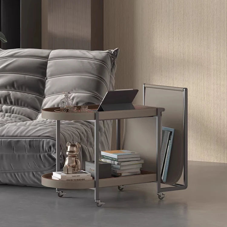 Stylish Stainless Synthetic Leather Tea Table with Modern Design and Two-Tier Storage - Perfect for Any Living Space! hmx-5099